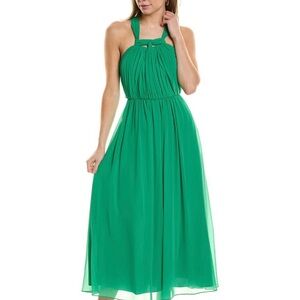 Badgley Mischka Shirred Knotted Dress in Green. Size 4